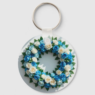 Eleganter Blumenkranz Blaue und Weiße Rosen Schlüsselanhänger