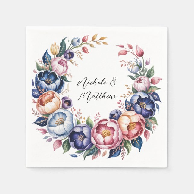 Eleganter Blumenkranz für Hochzeiten Serviette (Vorderseite)