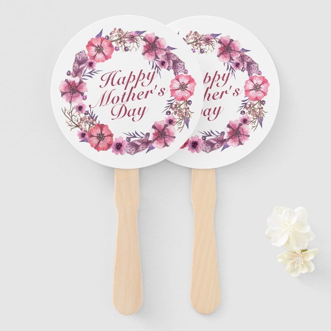 Eleganter Blumenkranz-Handfan am Muttertag Fächer (Vorne und Hinten)