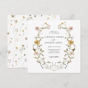Eleganter Blumenkranz Hochzeit Einladung