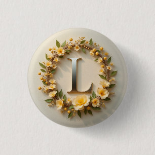 Eleganter Blumenkranz mit goldenem Buchstaben L Button