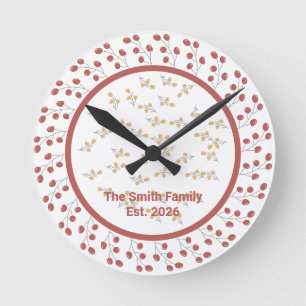Eleganter Blumenkranz mit individuellem Monogramm Runde Wanduhr
