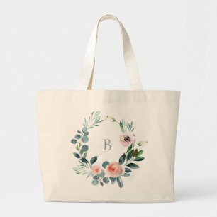 Eleganter Blumenkranz mit Monogramm für den Garten Jumbo Stoffbeutel