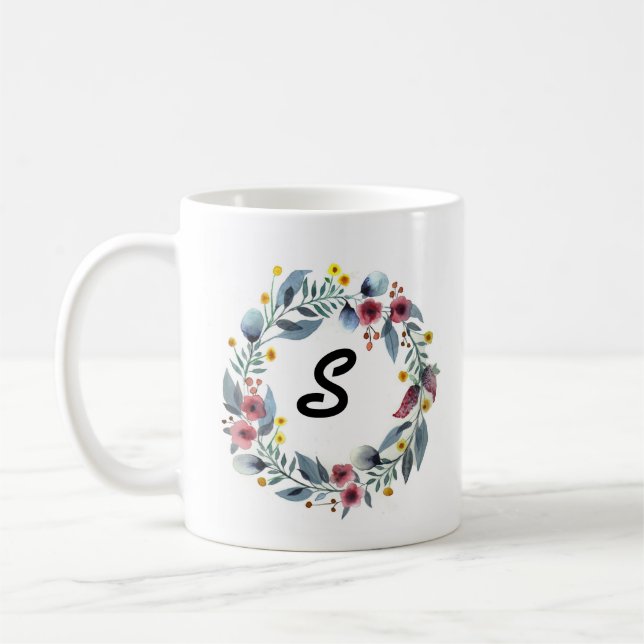 Eleganter Blumenkranz Mit Monogramm Kaffee-Tasse Kaffeetasse (Links)