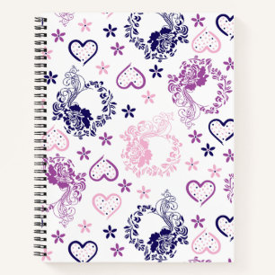 Eleganter Blumenkranz- und Romantische Herzen-Noti Notizbuch