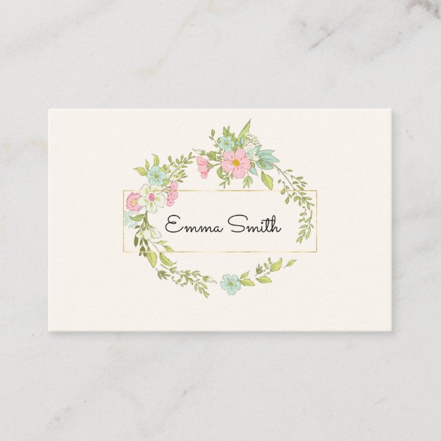 Eleganter Blumenkranz Visitenkarte (Vorderseite)