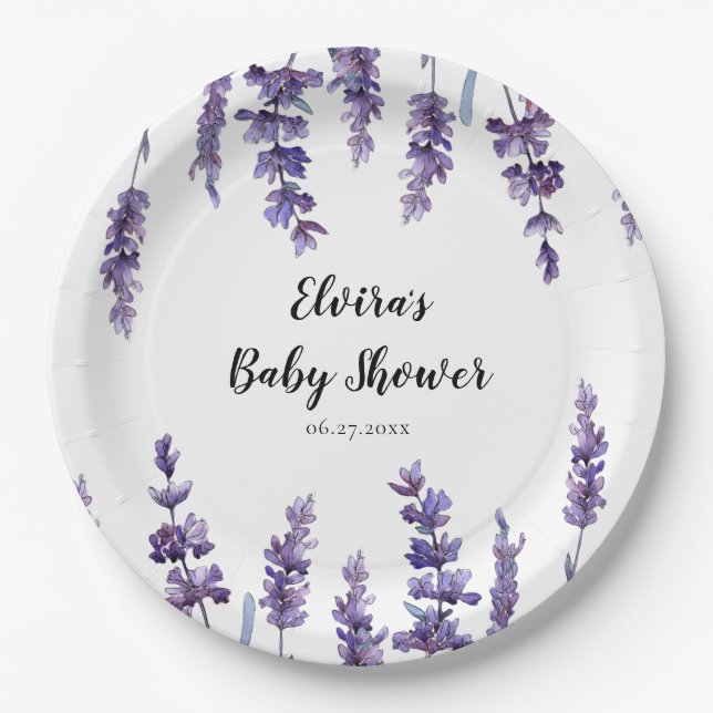 Eleganter Blumenlavender Baby Shower Pappteller (Vorderseite)