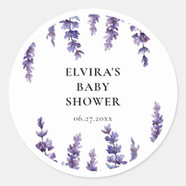 Eleganter Blumenlavender Baby Shower Umschlag Aufk Runder Aufkleber