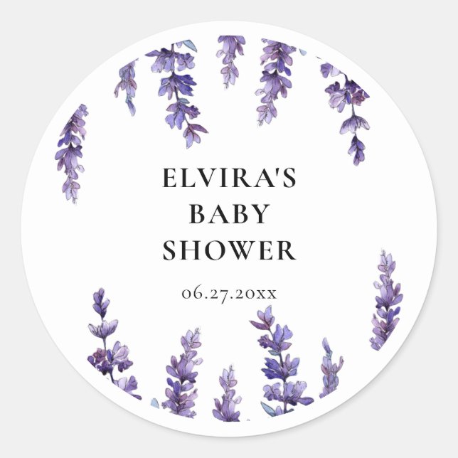 Eleganter Blumenlavender Baby Shower Umschlag Aufk Runder Aufkleber (Vorderseite)