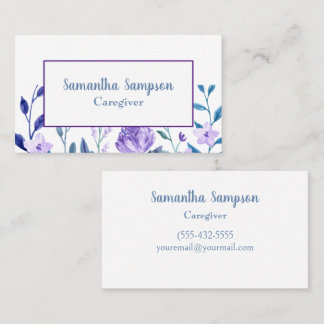 Eleganter Blumenlavender White Watercolor Caregive Visitenkarte