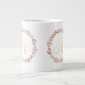 Eleganter Blumenmonogramm Buchstabe A Keramik-Kaff Jumbo-Tasse