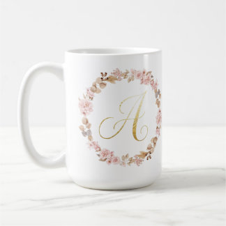 Eleganter Blumenmonogramm-Buchstabe A Keramik-Kaff Kaffeetasse