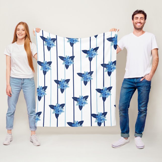 Eleganter Blumenmuster Streifen monochromatisch bl Fleecedecke (Beispiel)