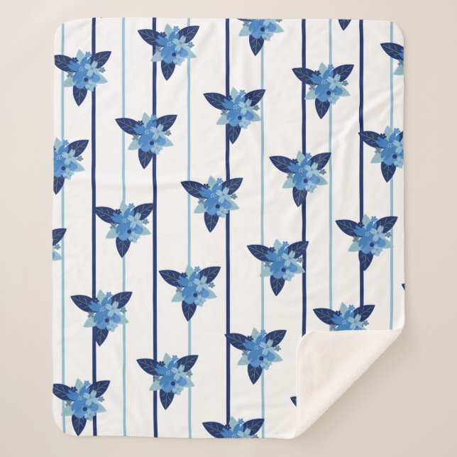 Eleganter Blumenmuster Streifen monochromatisch bl Sherpadecke (Vorderseite)
