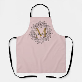 Eleganter Blumenname Initial Monogram Pink Black Schürze