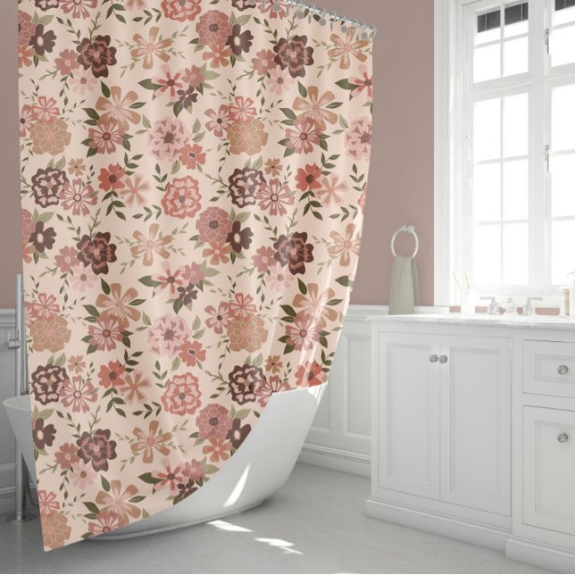 Eleganter Blumenpeach Duschvorhang (Elegant Floral Amber And Sage Flowers Shower Curtain from Studio Posies.)