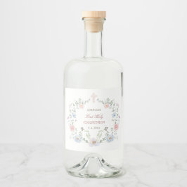 Eleganter Blumenrahmen Erste Kommunion Alkoholflaschenetikett