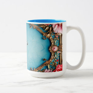 Eleganter Blumenrahmen mit goldenem Design Zweifarbige Tasse