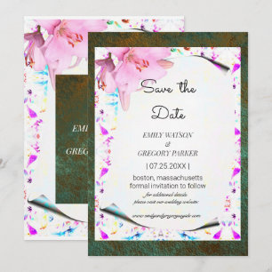 Eleganter Blumenrahmen mit Grunge-Patina-Hintergru Save The Date