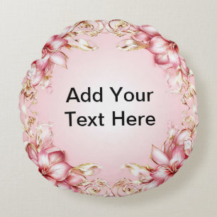 Eleganter Blumenrahmen mit rosa Lilien-Designs Rundes Kissen