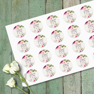 Eleganter Blumenrahmen Rosa Lila Pfirsichnamen Runder Aufkleber