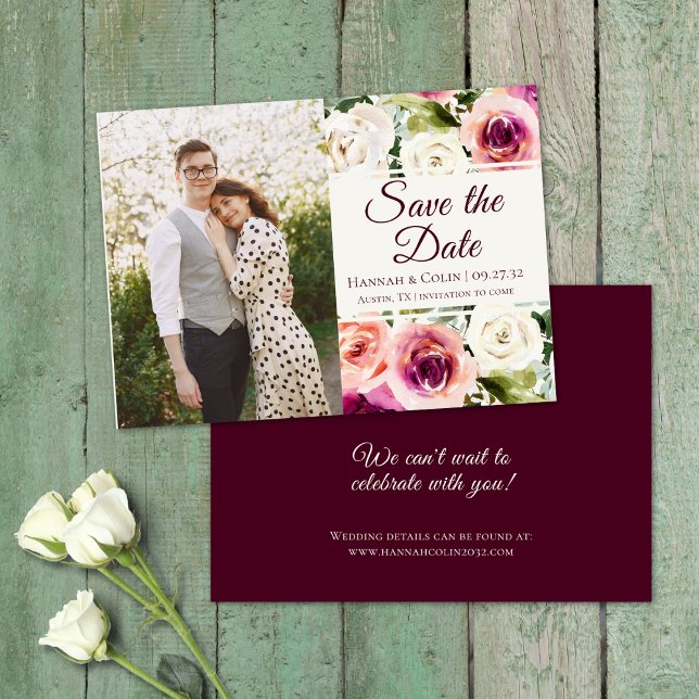 Eleganter Blumenrahmen Rosa Lila Pfirsichweiß Save The Date (Von Creator hochgeladen)