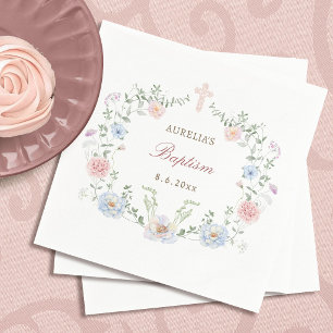 Eleganter Blumenrahmen Taufe Serviette