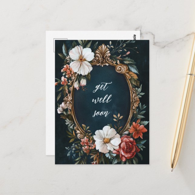 Eleganter Blumenrahmen Vintag BALD Postkarte (Vorderseite/Rückseite Beispiel)