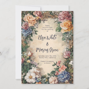 Eleganter Blumenrahmen Vintage Hochzeit Verlobung  Save The Date