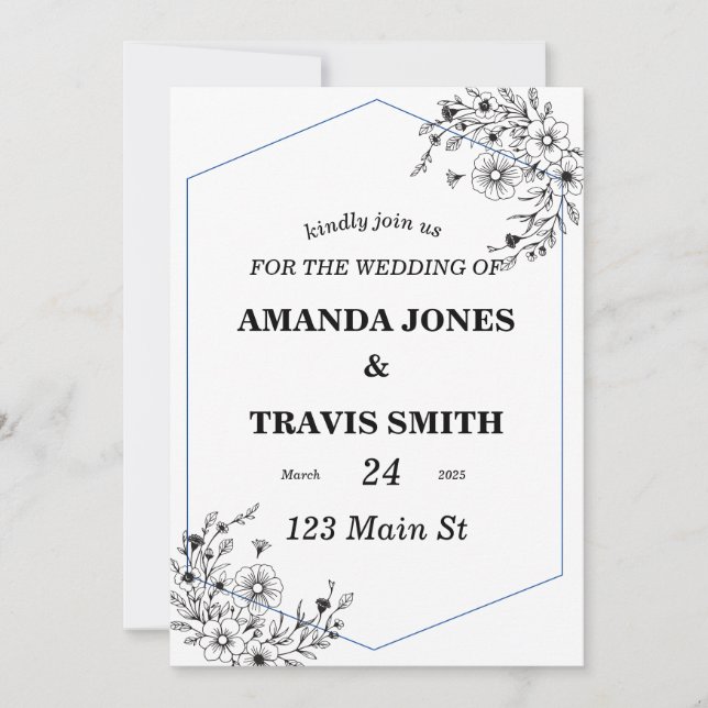 Eleganter Blumenrand mit geometrischem Rahmen Einladung (Vorderseite)