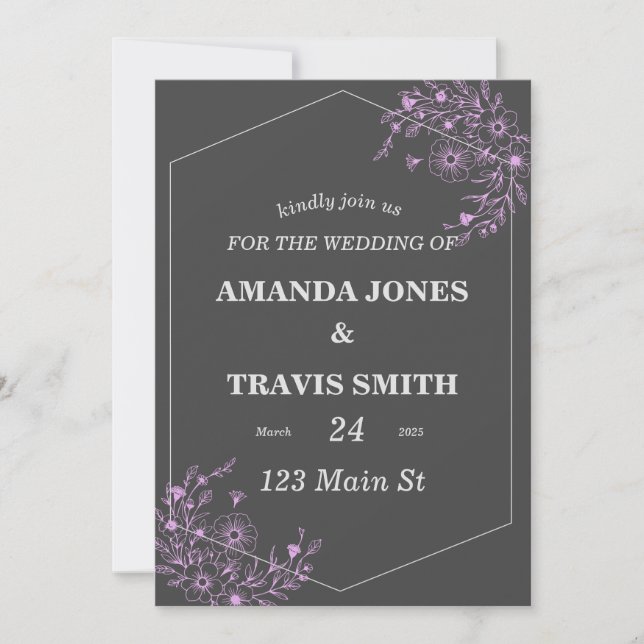 Eleganter Blumenrand mit geometrischem Rahmen Einladung (Vorderseite)
