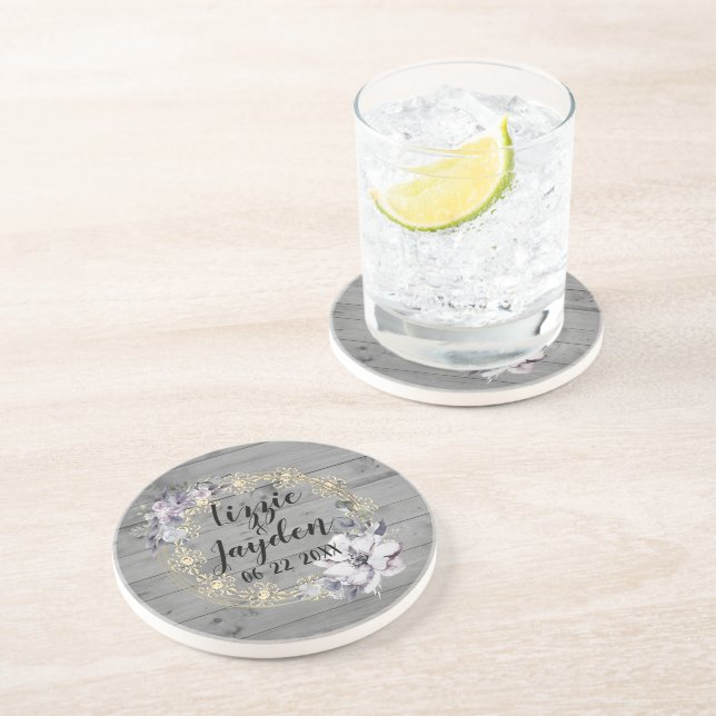 Eleganter Blumenreath Rustikale Hochzeit Getränkeuntersetzer (Seite)