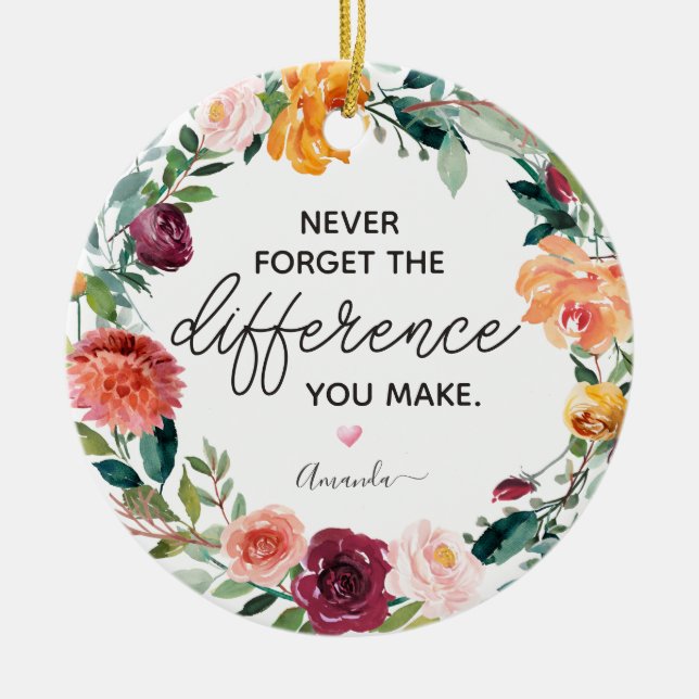 Eleganter Blumenreath Vergiss nie Personalisiert Keramik Ornament (Vorne)