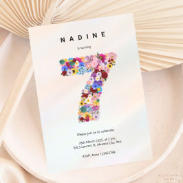 Eleganter Blumenrosa 7. Geburtstagsgarten Frühling Einladung