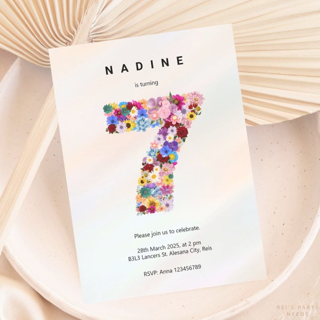 Eleganter Blumenrosa 7. Geburtstagsgarten Frühling Einladung (Von Creator hochgeladen)