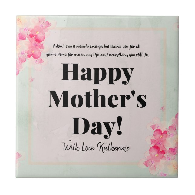 Eleganter Blumenrosa Blume Happy Mütter Day Fliese (Vorderseite)