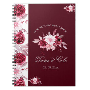 Eleganter Blumenrosa Burgundy Wedding Gast Notizblock