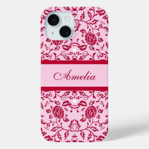 Eleganter Blumenrosa und roter Damaskus Case-Mate iPhone Hülle