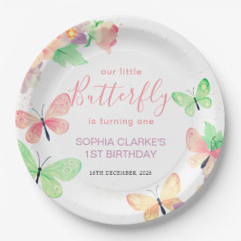 Eleganter Blumenschmetterling 1. Geburtstag Pappteller