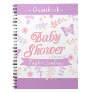 Eleganter Blumenschmetterlings-BabypartyGuestbook Notizblock