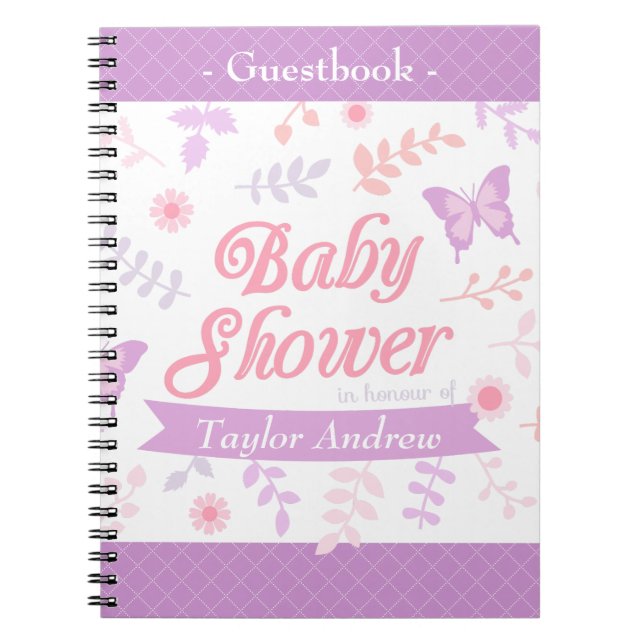 Eleganter Blumenschmetterlings-BabypartyGuestbook Notizblock (Vorderseite)