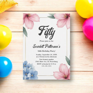 Eleganter Blumensommer 50. Geburtstag Einladung
