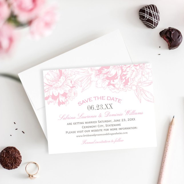 Eleganter Blumensteg Hochzeitrosa Grau Save The Date (Von Creator hochgeladen)