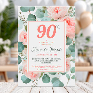 Eleganter Blumenstrauß 90. Geburtstag mit Rose Einladung