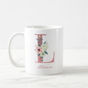 Eleganter Blumenstrauß Buchstabe L Rosa und Elfenb Kaffeetasse