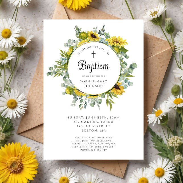 Eleganter Blumenstrauß Einladung (Elegant Floral Sunflower Wreath Invitation)