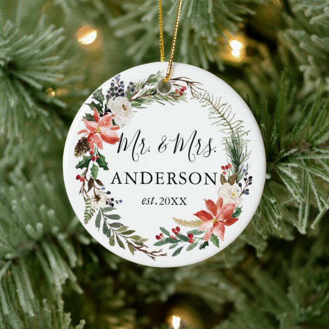 Eleganter Blumenstrauß frisch verheiratet Keramik Ornament (Baum)