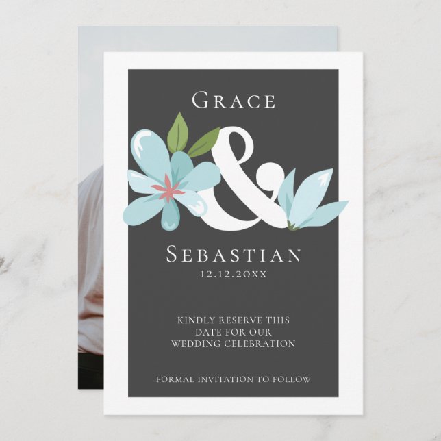 Eleganter Blumenstrauß und Hochzeit retten das Dat Save The Date (Vorne/Hinten)