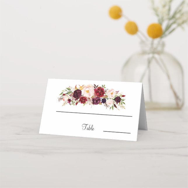 Eleganter Blumentisch Platzkarte (Vorderseite)