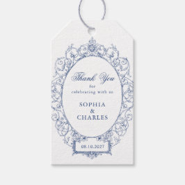 Eleganter Blumenzierrahmen Hochzeit Royal Blue Geschenkanhänger